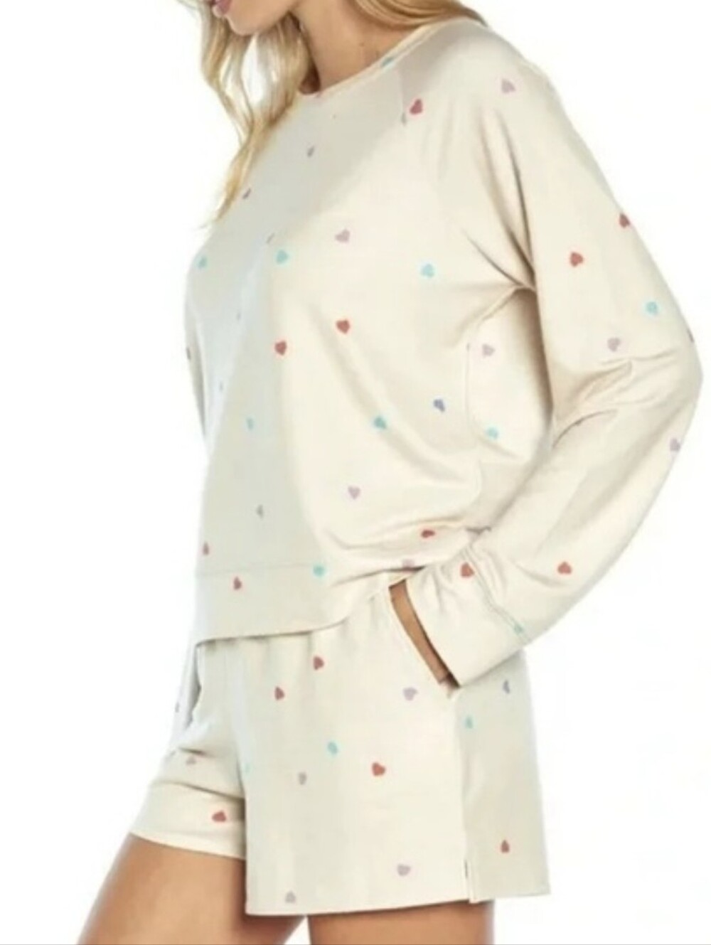 Wildfox Sweatshirt Short Lounge Set Pajamas Super Soft Oatmeal Heart XXL New
